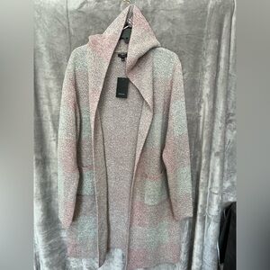 Angeleno Hooded Cardigan Sweater Large Open Front Pockets Soft Knit